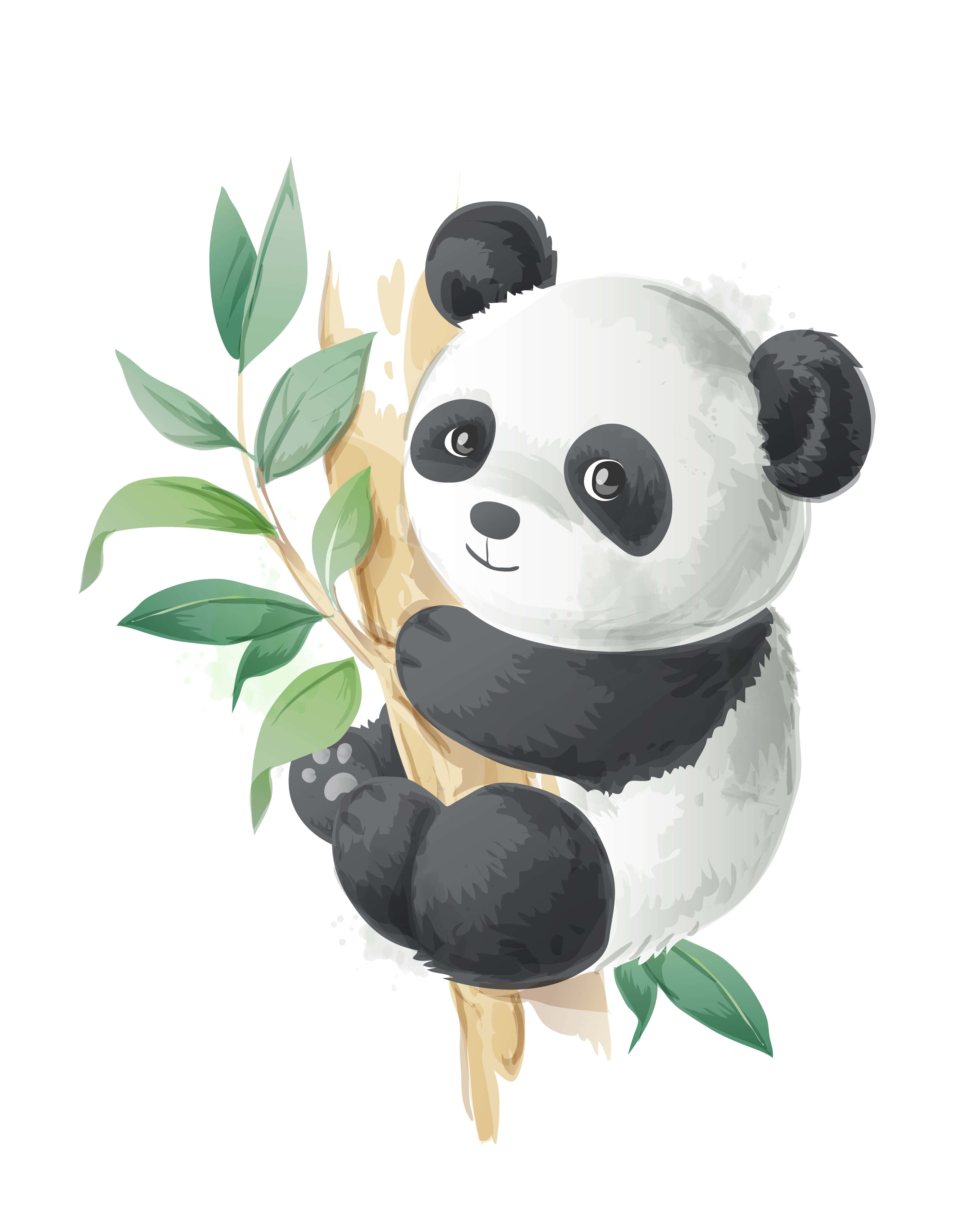 Panda Mzuri wa Katuni Kwenye Tawi la Mti Picha ya Ukuta