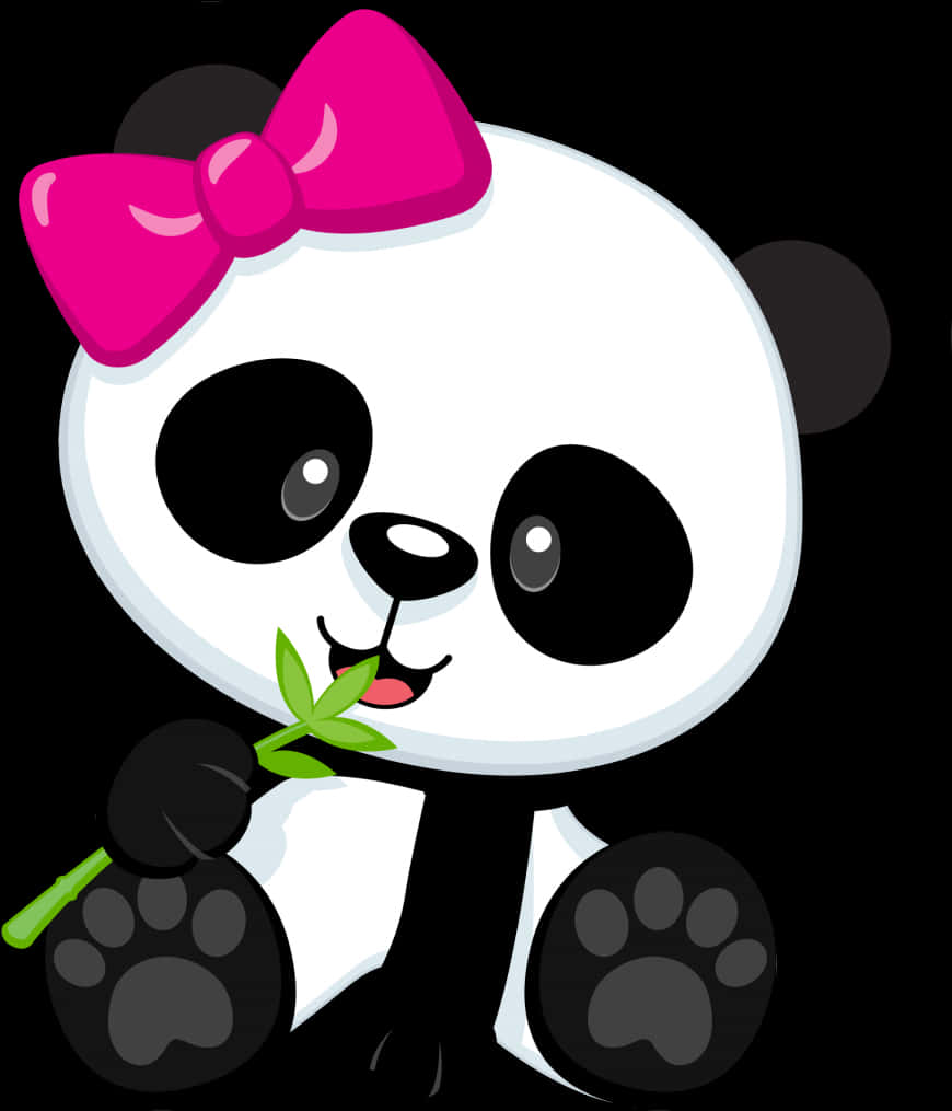 Panda Mzuri wa Katuni na Bow Picha ya Ukuta