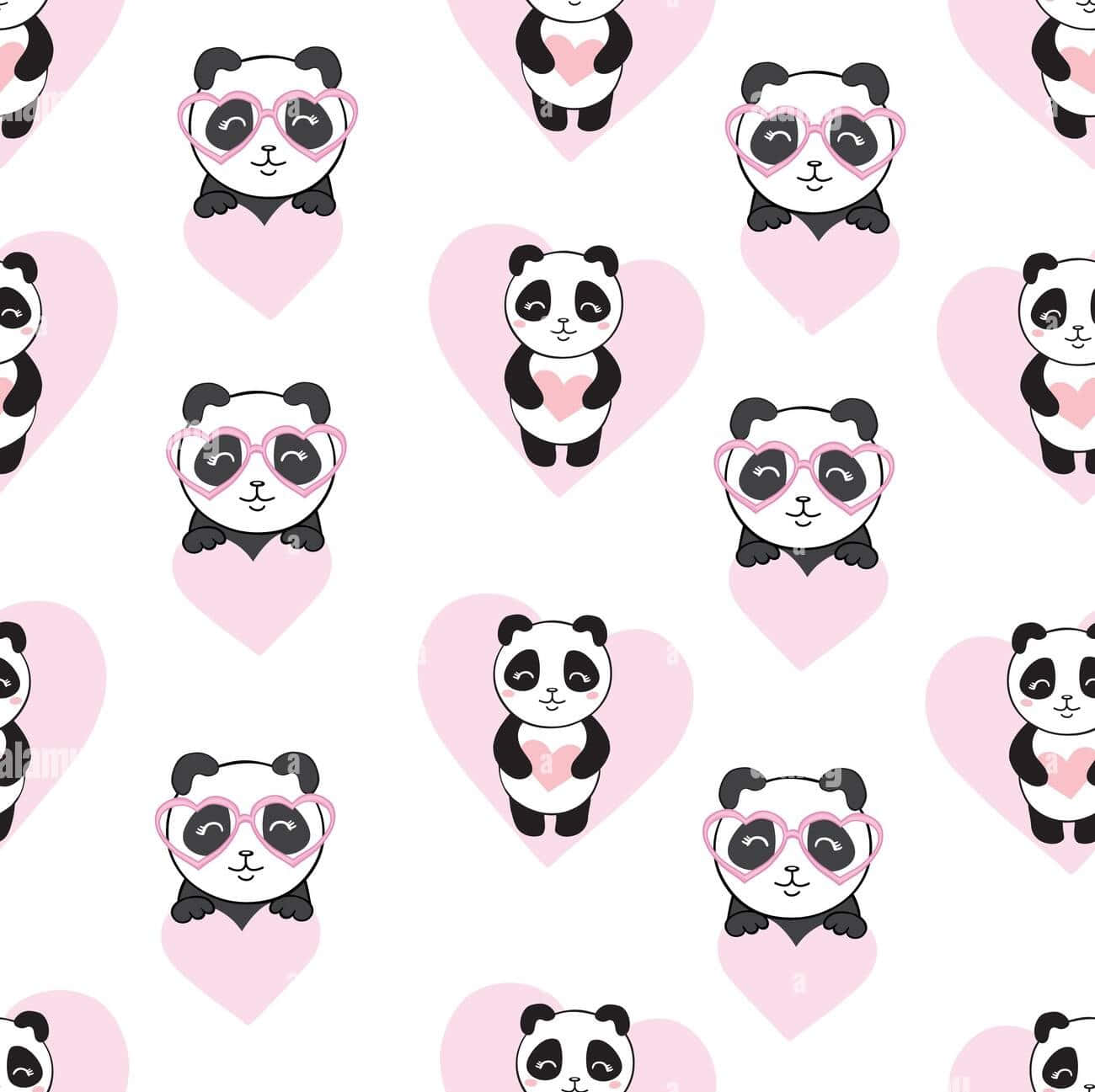 Panda Mzuri wa Kike Mwenye Moyo wa Vekta Picha ya Ukuta