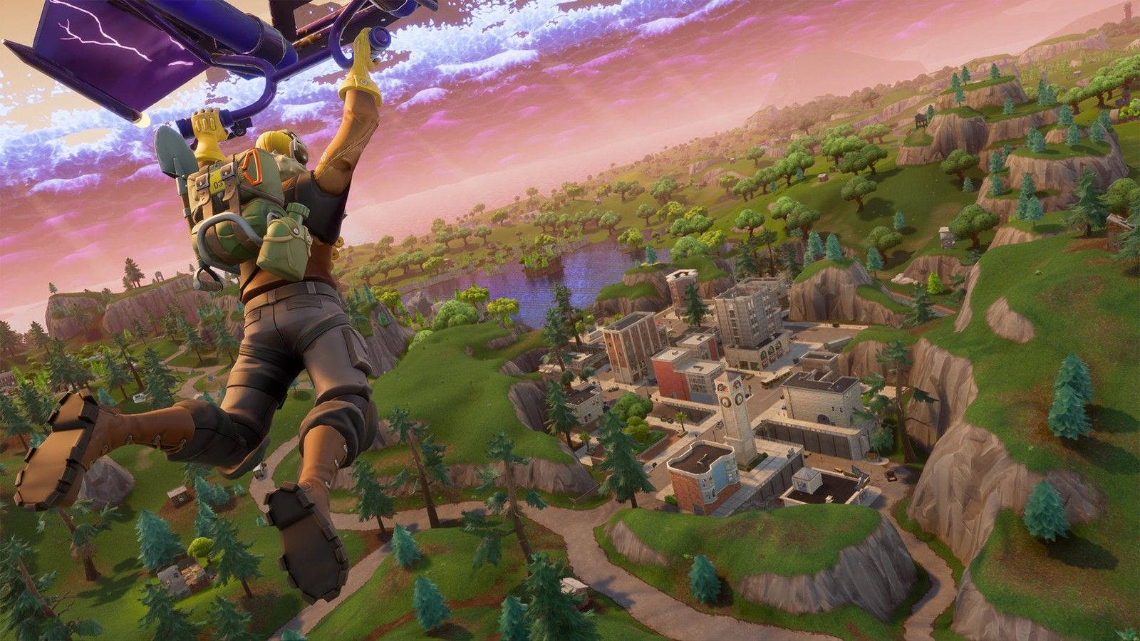 Parachute kwenye Kisiwa katika Fortnite ya Epic Picha ya Ukuta