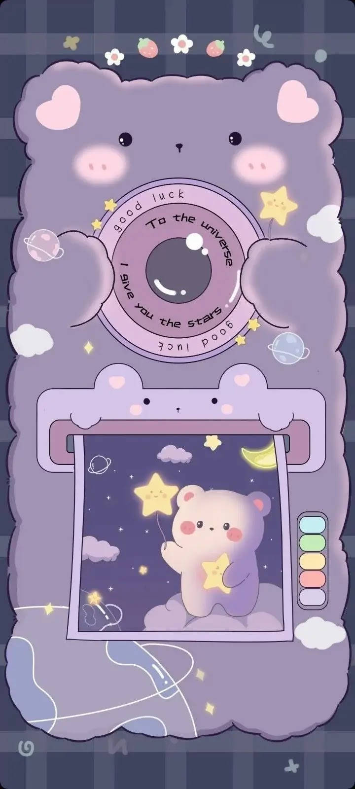 Pastel Purple Camera Cute Bear Picha ya Ukuta