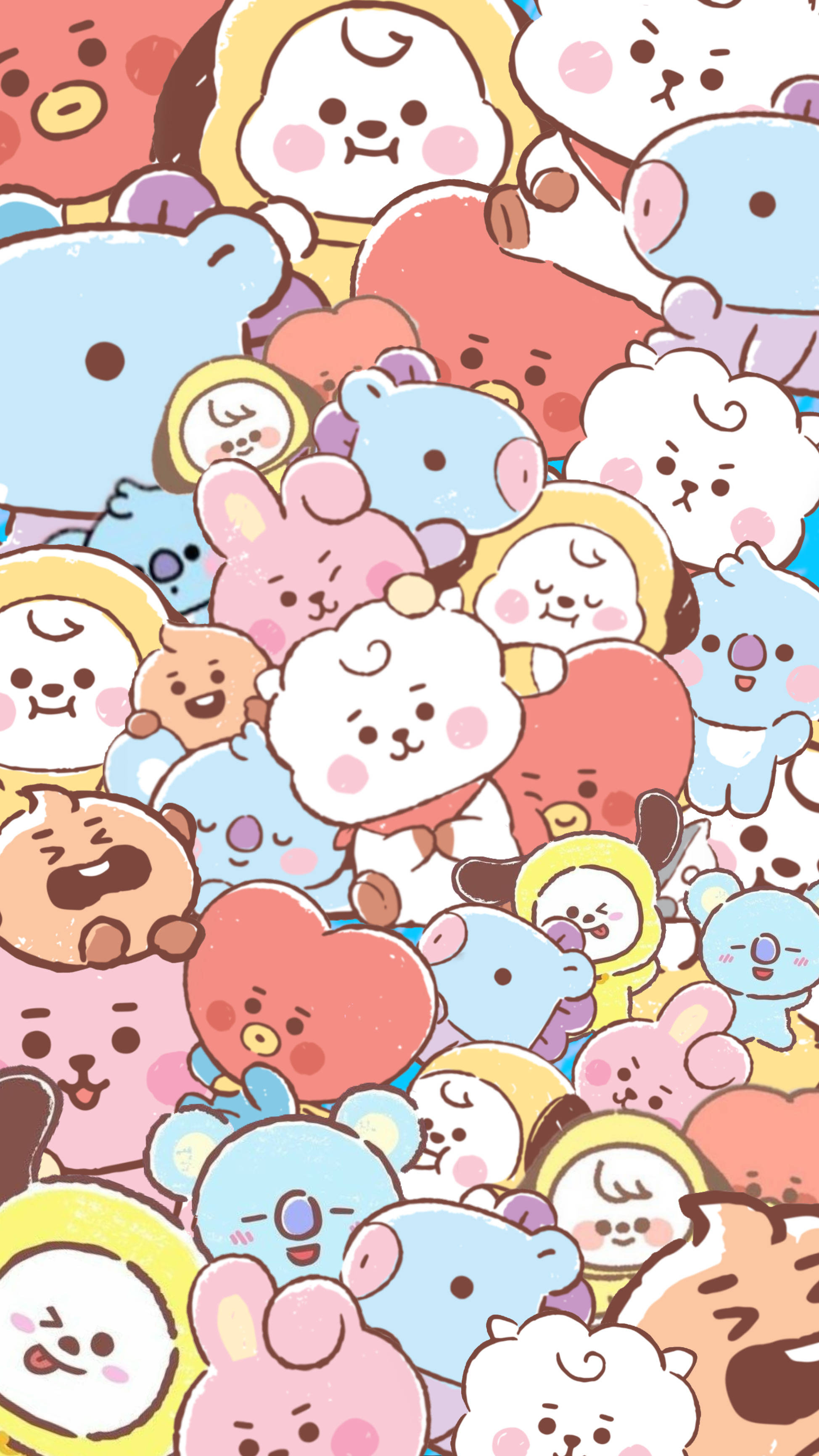Pastel Purple Cooky na Marafiki wa BT21 Picha ya Ukuta