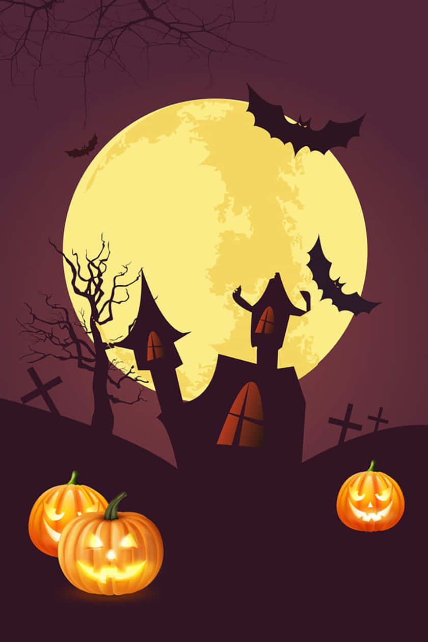 Pata roho ya Halloween na hii pumkin ya katuni mrembo! Picha ya Ukuta