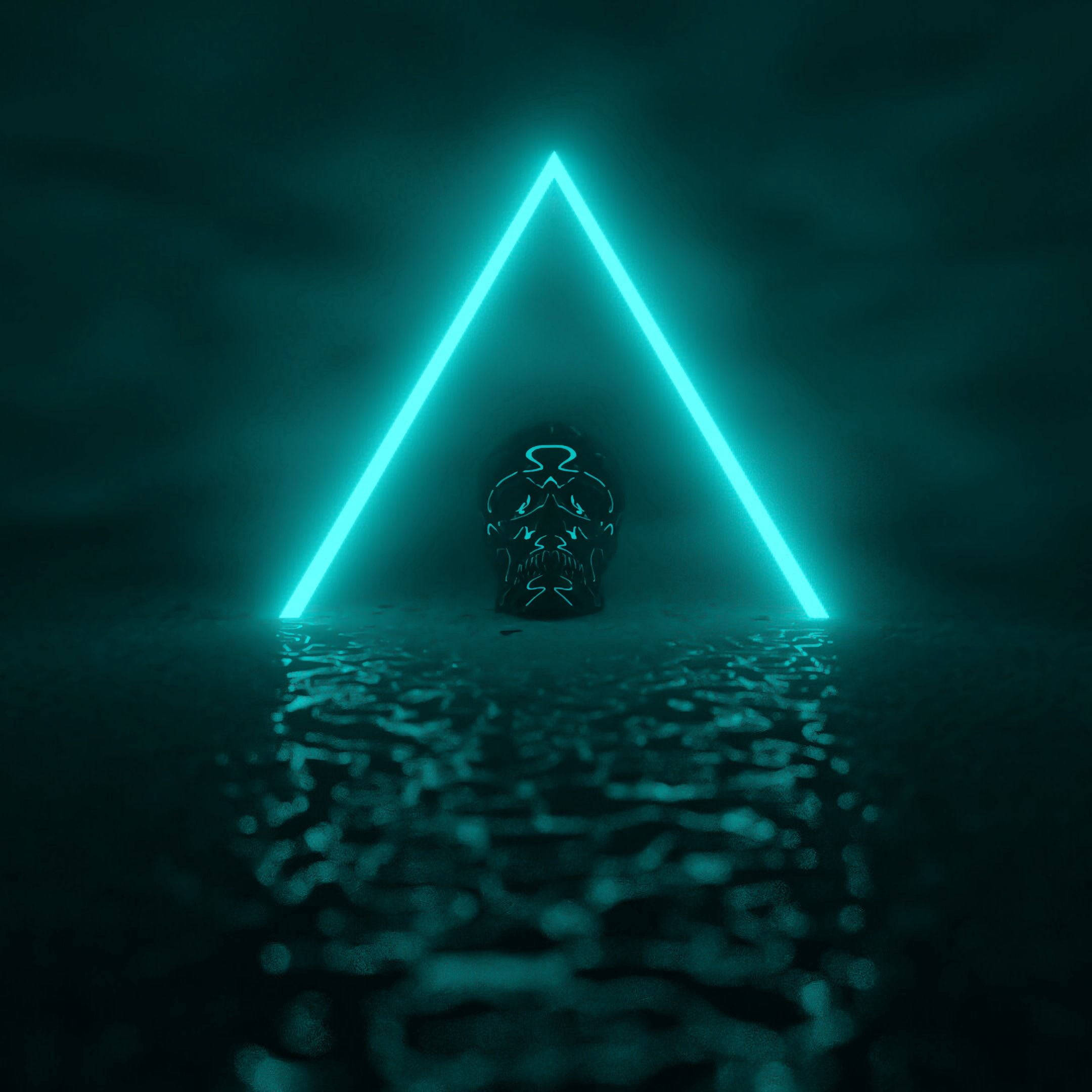Pembetatu ya Neon Teal Iliyokolea Yenye Fuvu Picha ya Ukuta