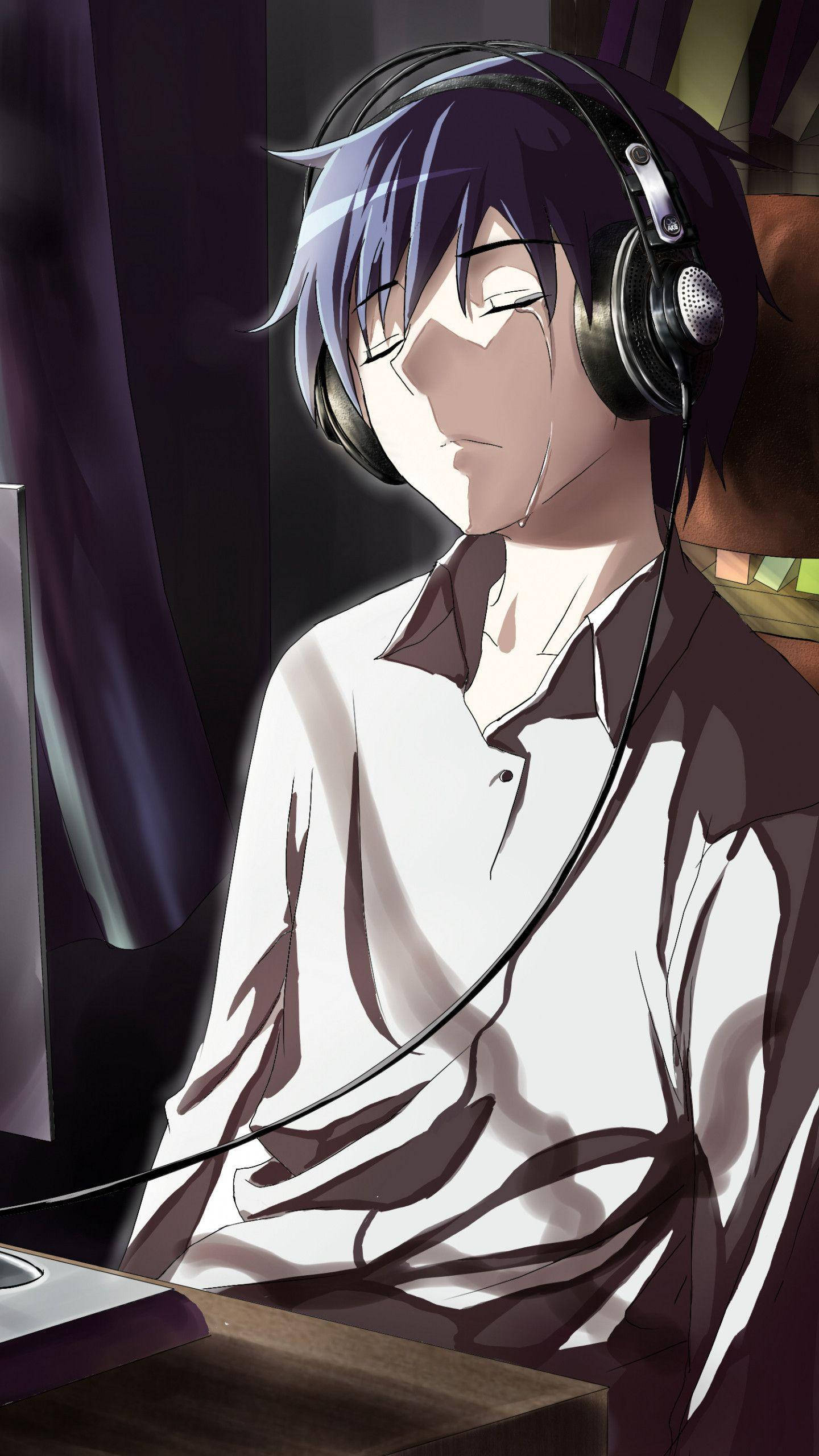 PFP Mzuri wa Anime Mvulana Analia Picha ya Ukuta
