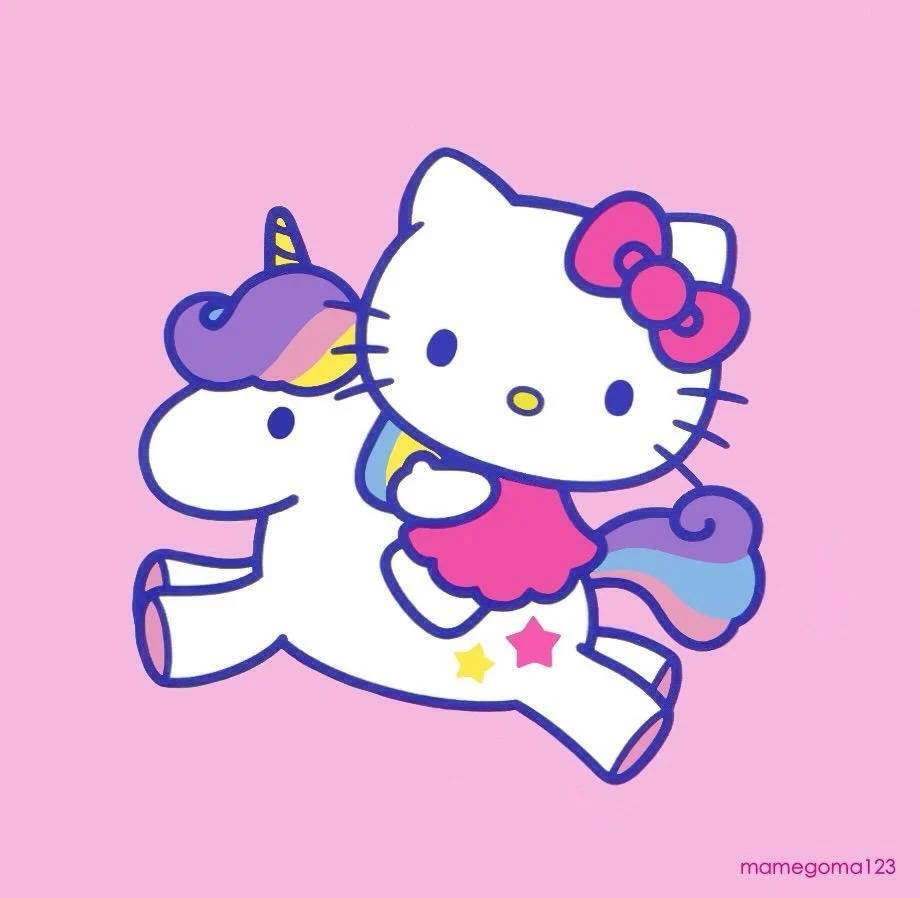 PFP ya Hello Kitty wa Katuni Farasi wa Pembe Mmoja Picha ya Ukuta