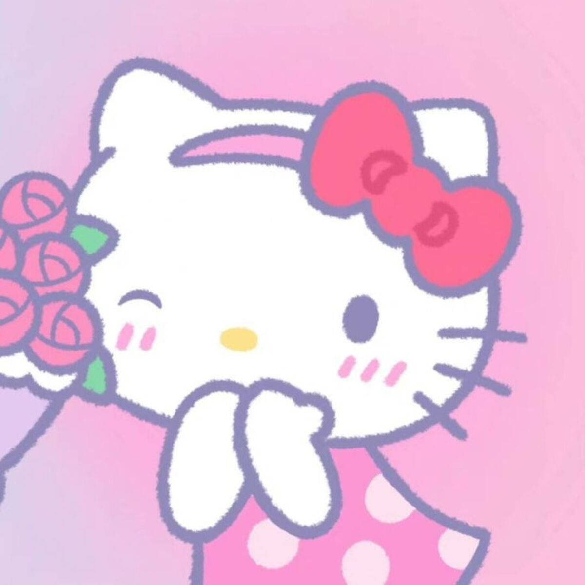 PFP ya Hello Kitty ya Rangi ya Waridi Nyororo Picha ya Ukuta