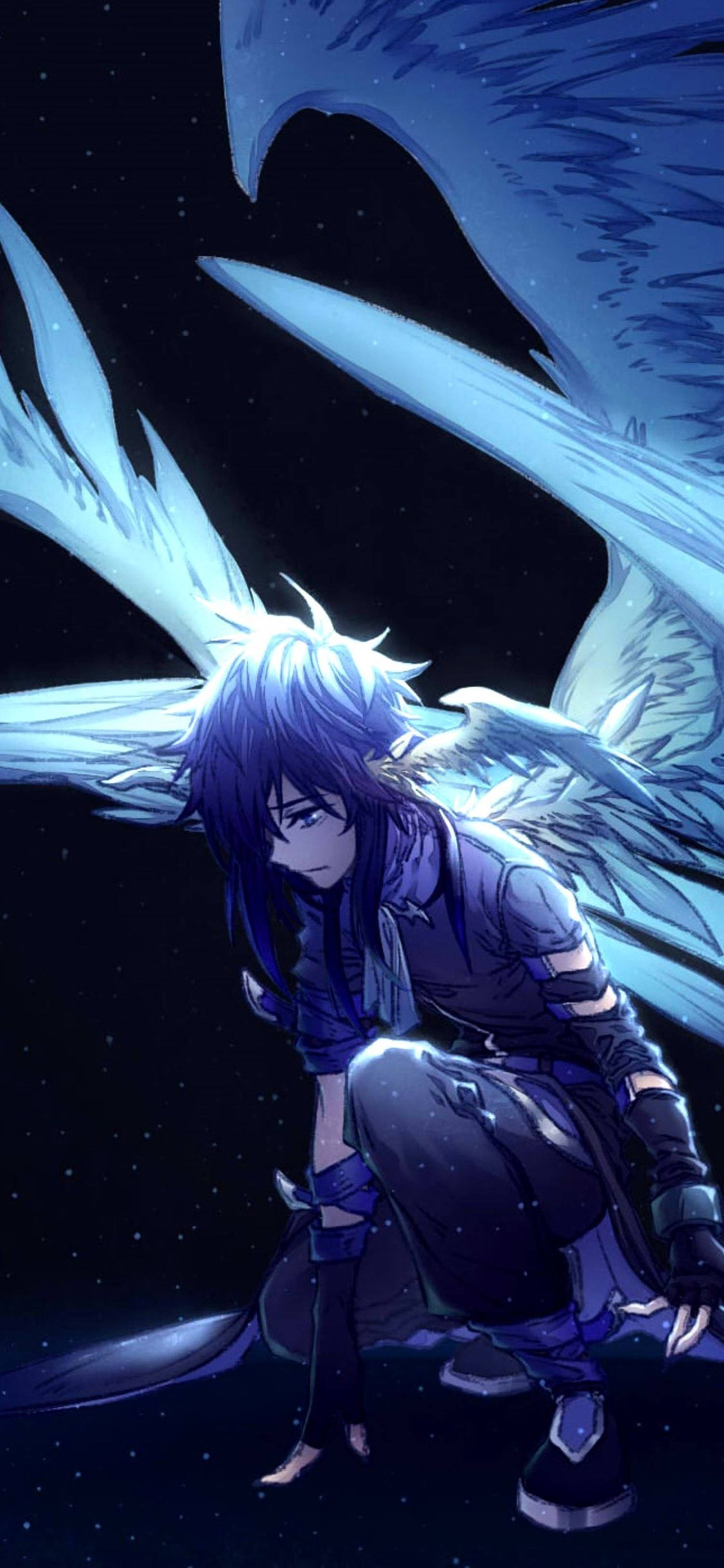 Picha 4K ya Anime ya Kijana wa Malaika wa Grunge kwa iPhone Picha ya Ukuta