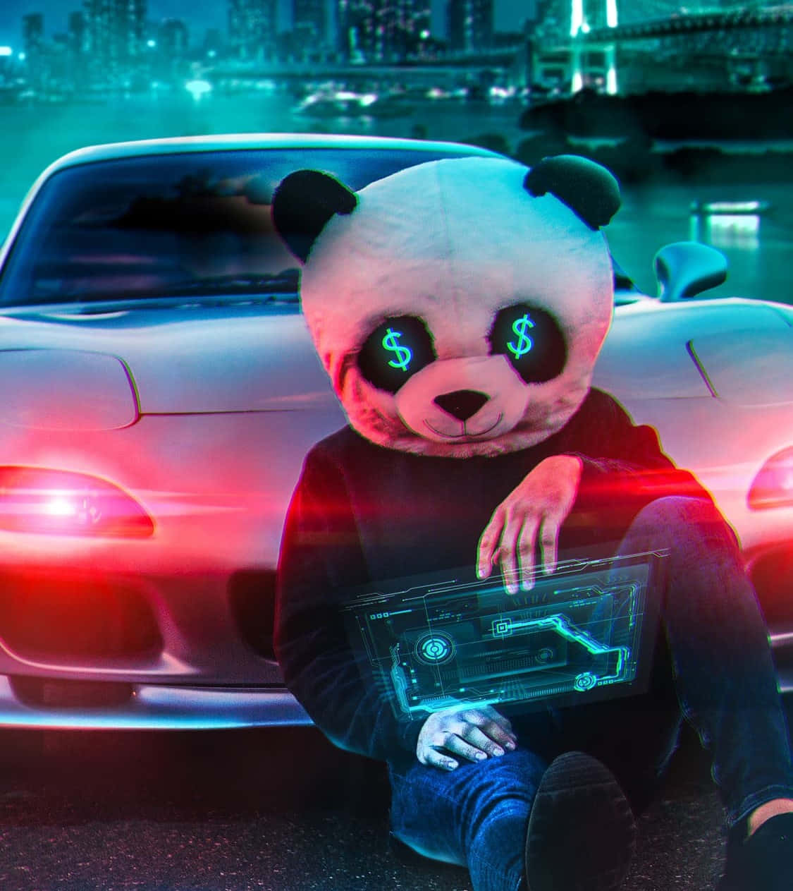 Picha Bora ya Wasifu ya Panda ya Neon yenye Macho ya Dola Picha ya Ukuta