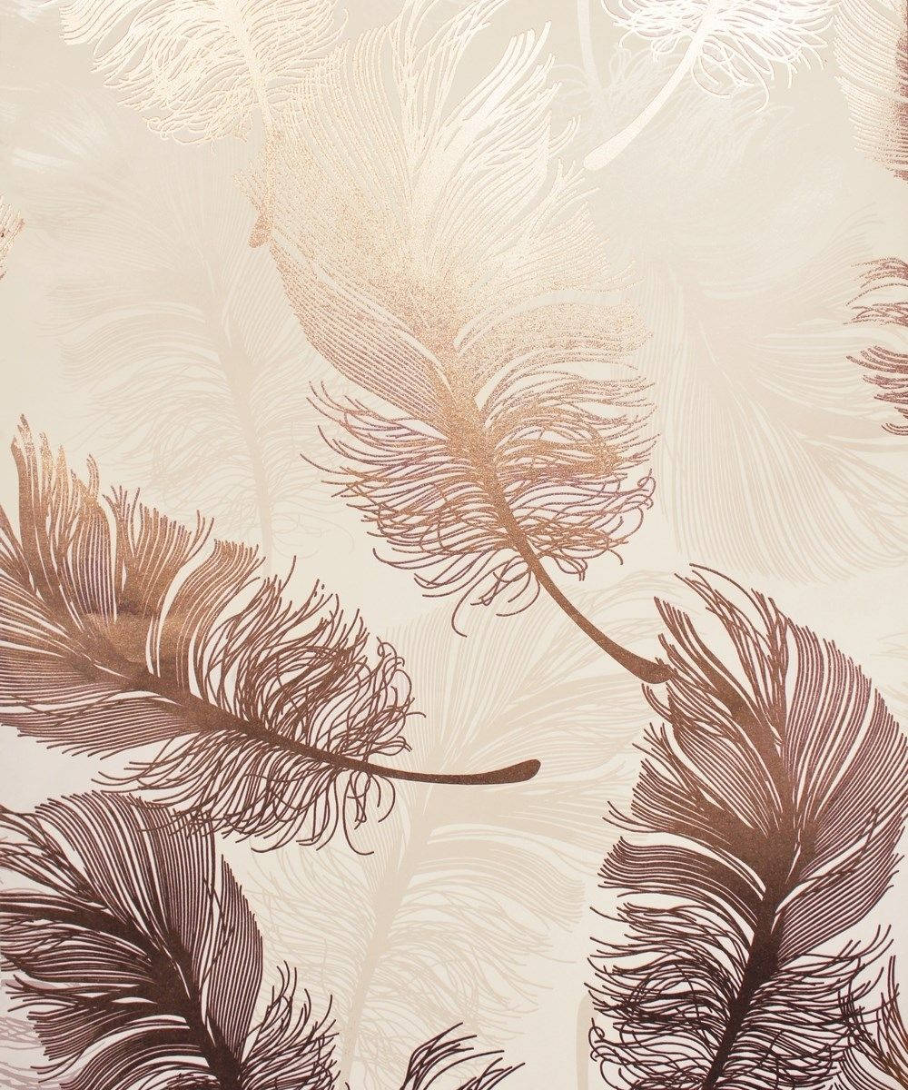 Picha 'Shiny Rose Gold Feather' Picha ya Ukuta