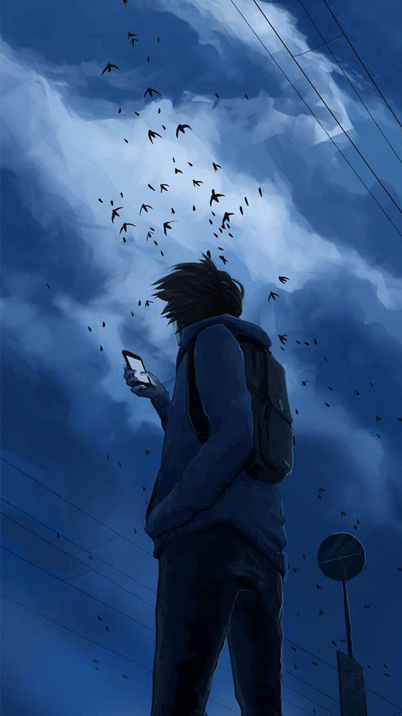 Picha ya Anime ya Kuvutia ya Mvulana Akiwa Peke Yake Picha ya Ukuta
