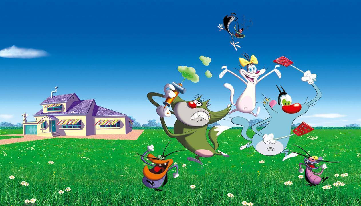 Picha ya Bango la Wahusika wa Oggy na Mende Picha ya Ukuta