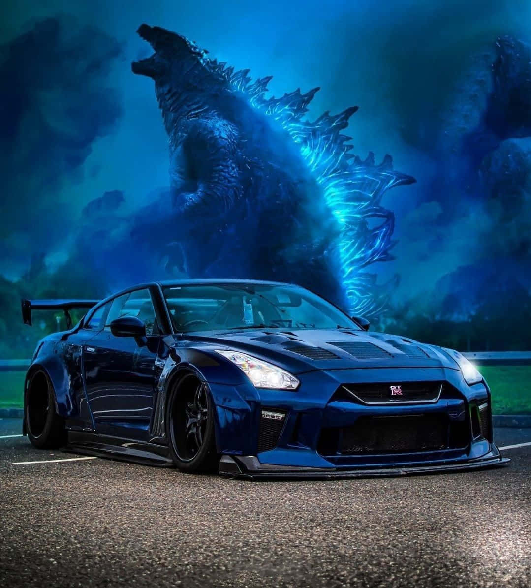 Picha ya Blue Godzilla Nissan R35 GTR Picha ya Ukuta