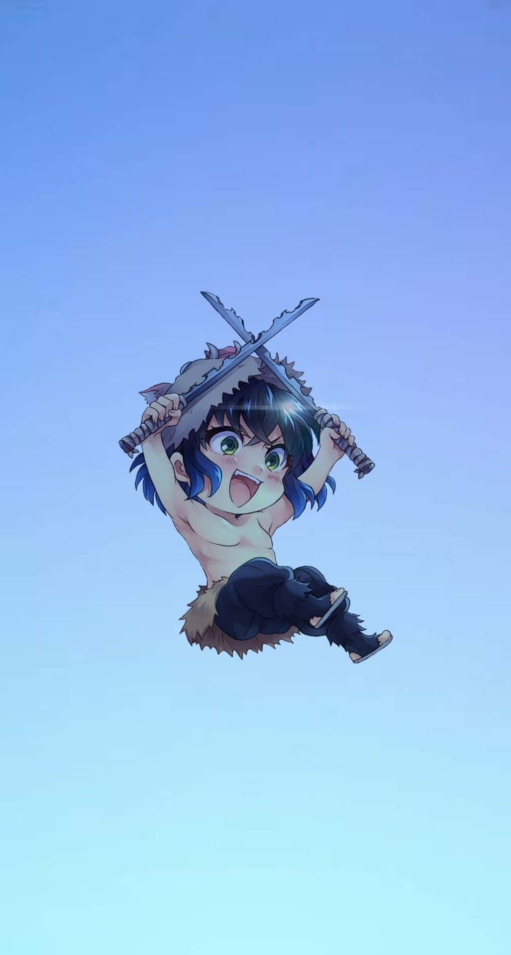 Picha ya Chibi Inosuke Akiruka Picha ya Ukuta