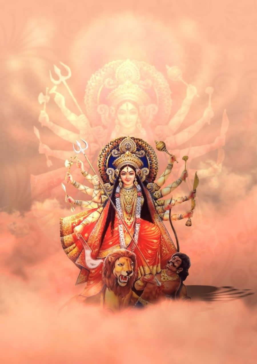Picha ya Durga Maa na Anga la Mawingu Picha ya Ukuta