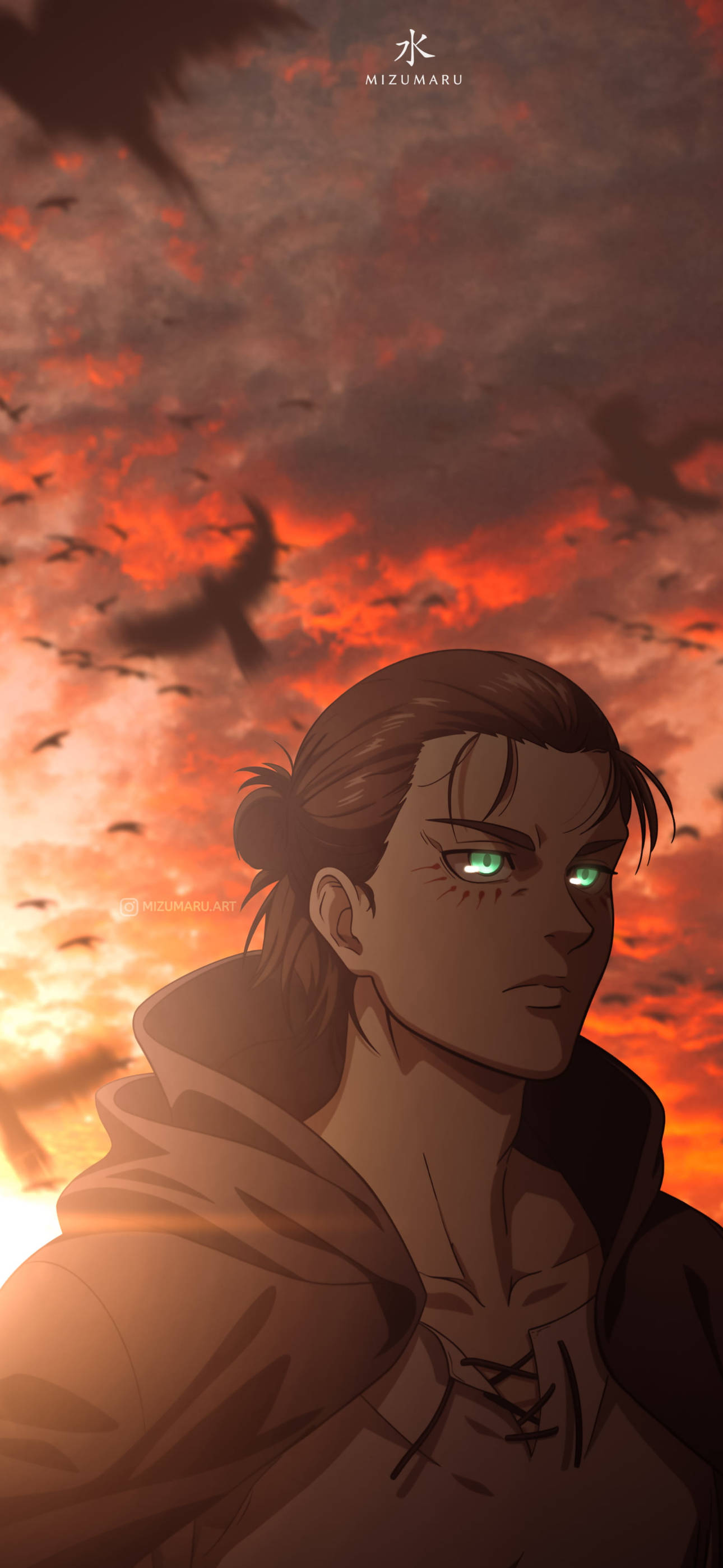 Picha ya Eren Yeager ya Anime kwa iPhone Picha ya Ukuta