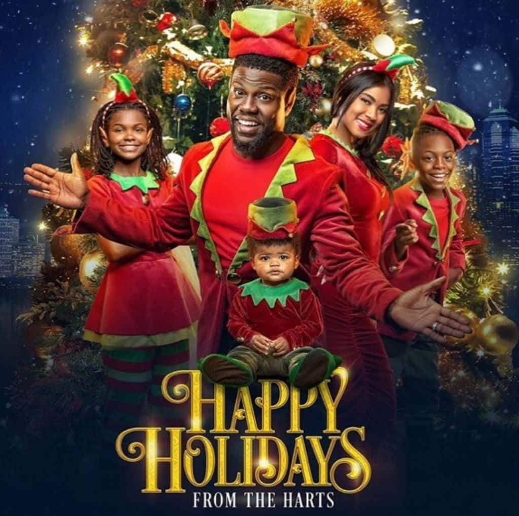 Picha ya Familia Nyeusi ya Krismasi ya Happy Holidays Picha ya Ukuta