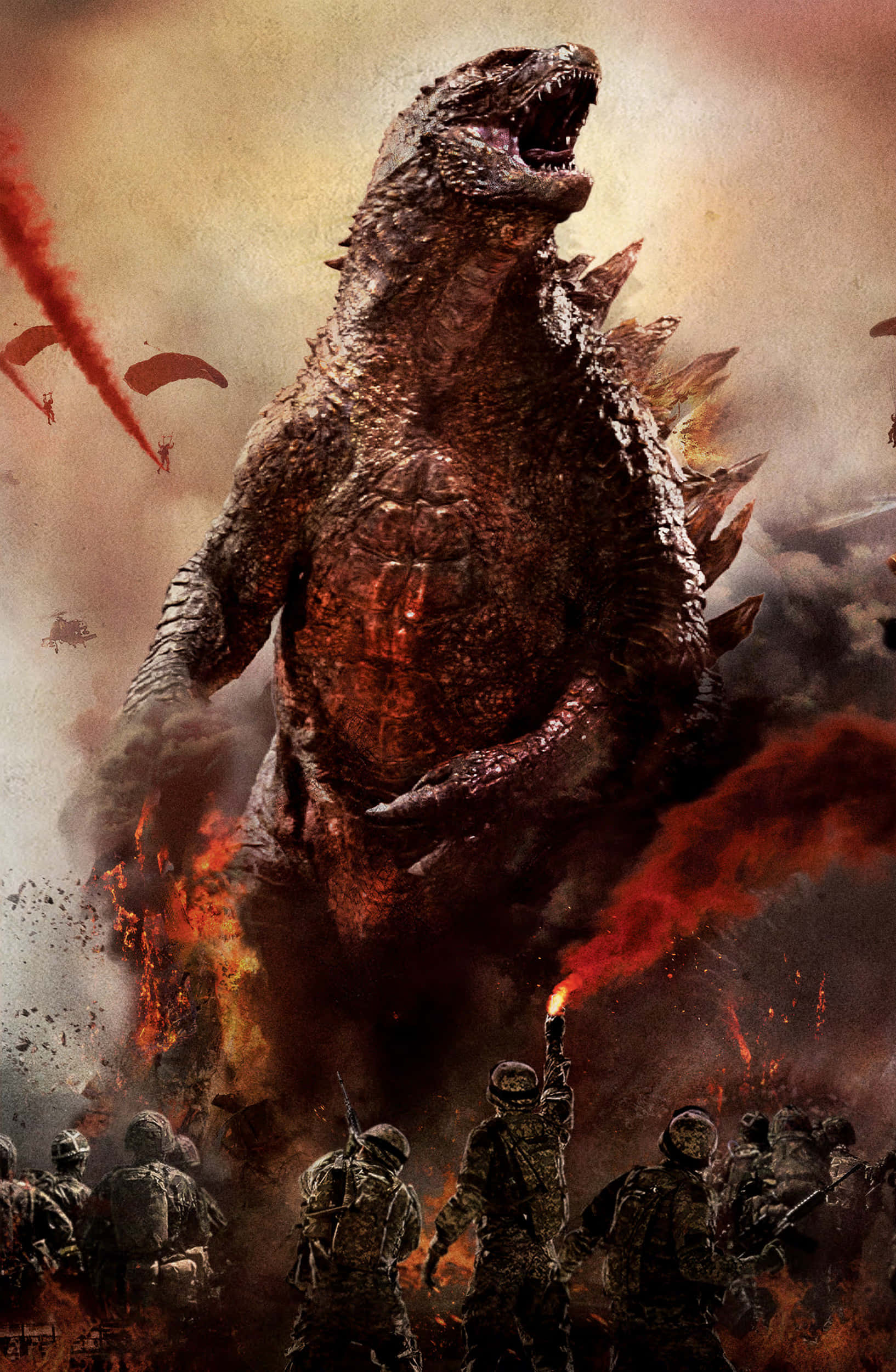 Picha ya Godzilla Yakiongoja na Askar Picha ya Ukuta