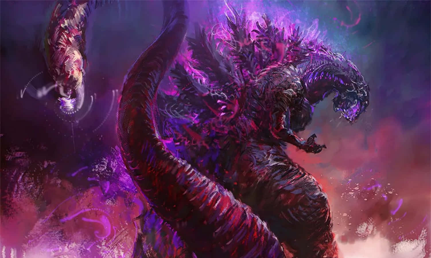Picha ya Godzilla yenye Athari za Mwanga wa Zambarau Picha ya Ukuta