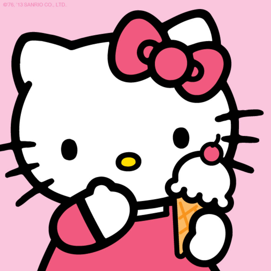 Picha ya Hello Kitty ya Katuni Akiwa na Ice Cream Picha ya Ukuta