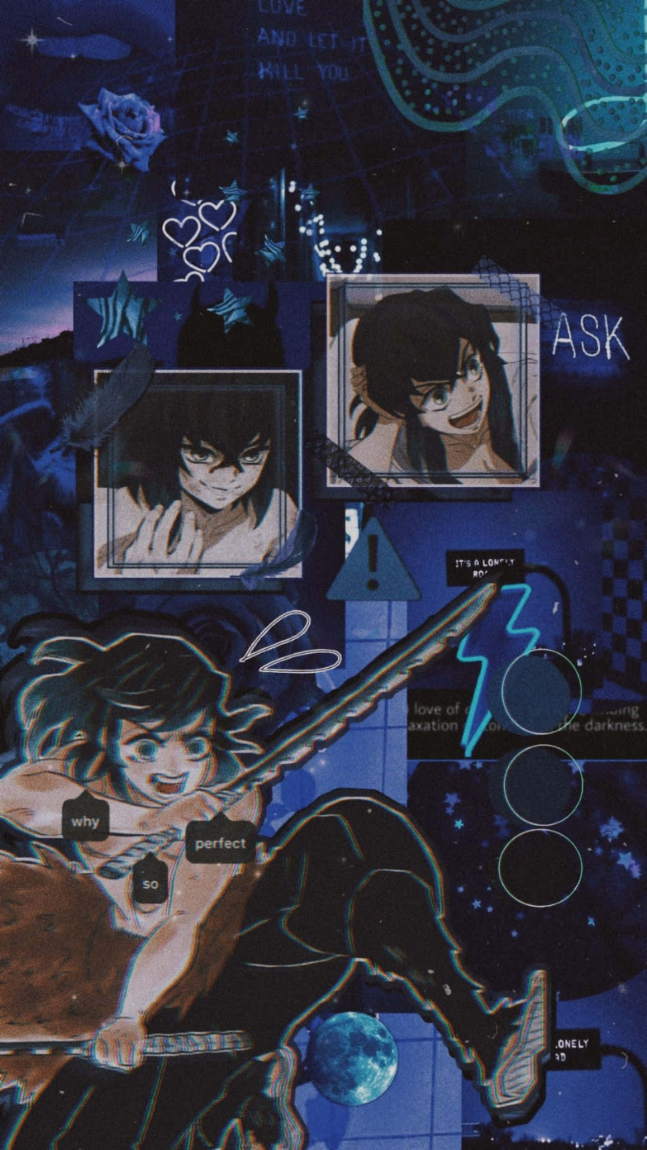 Picha ya Inosuke ya Bluu ya Collage Picha ya Ukuta