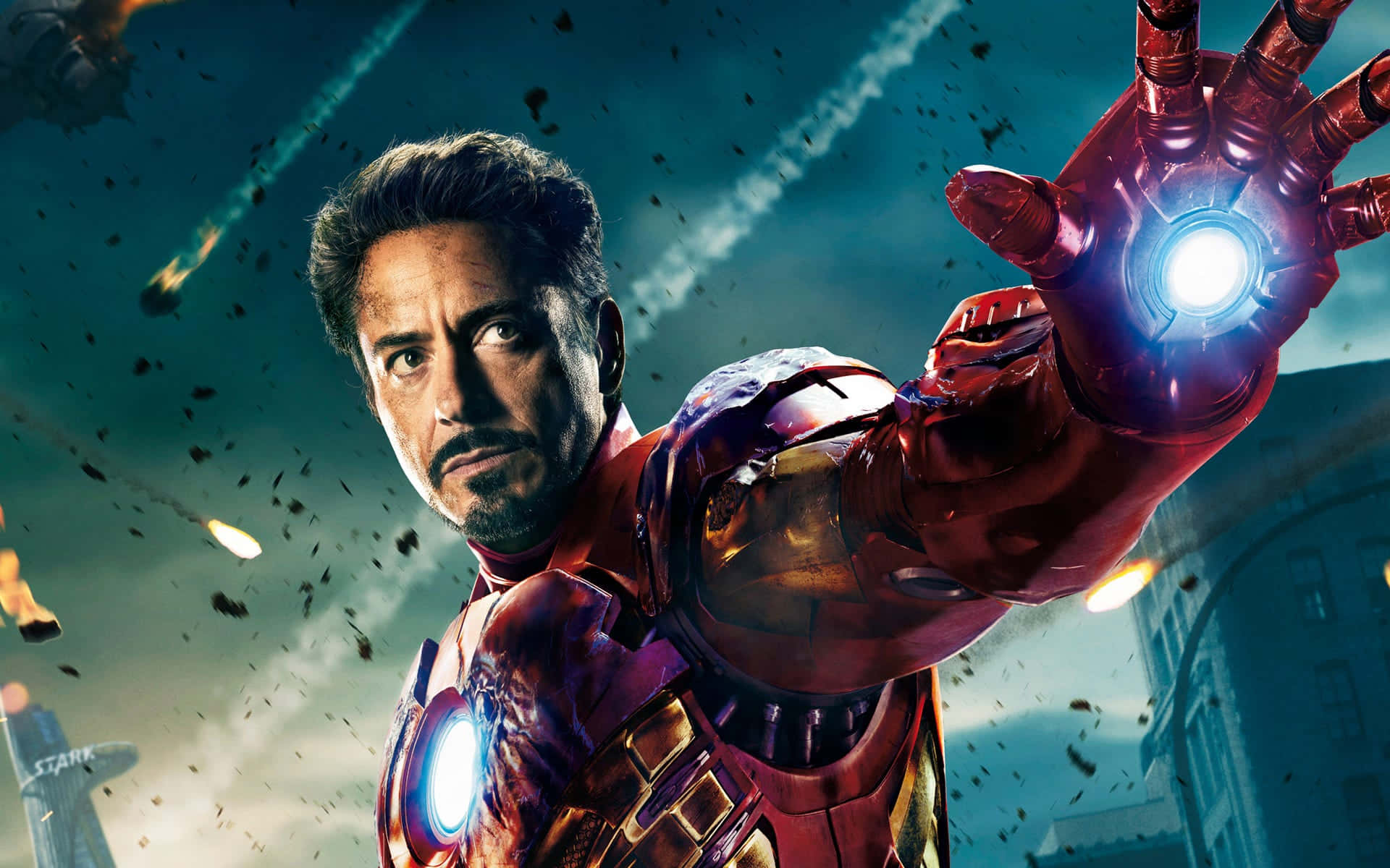 Picha ya Iron Man Robert Downey Jr. na Uharibifu wa Jiji Picha ya Ukuta