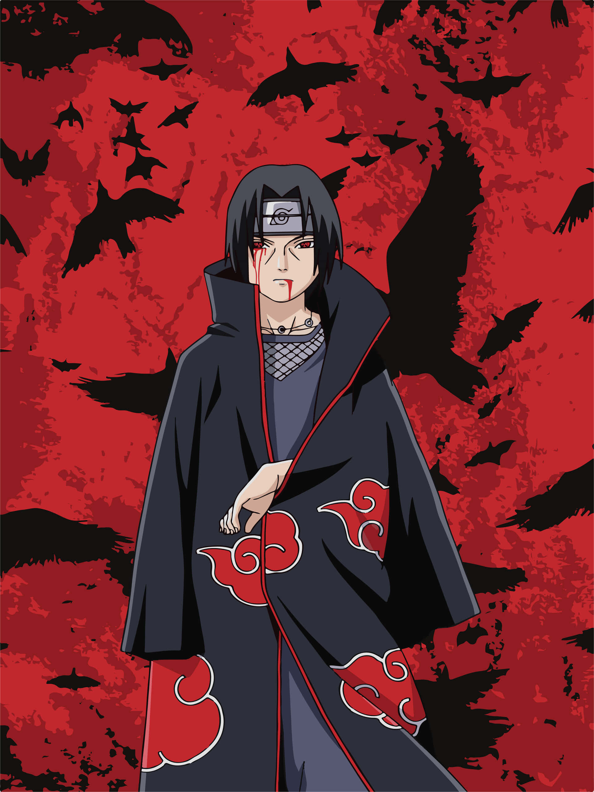 Picha ya Itachi Uchiha Akiruka na Kunguru Picha ya Ukuta