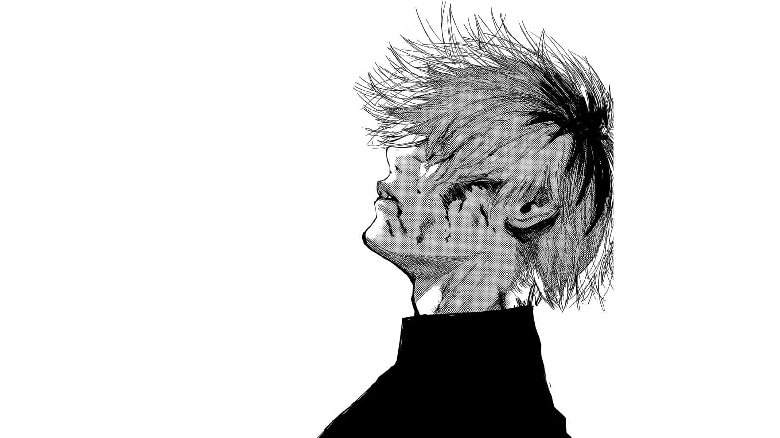 Picha ya Kaneki wa Tokyo Ghoul Nyeusi na Nyeupe Picha ya Ukuta