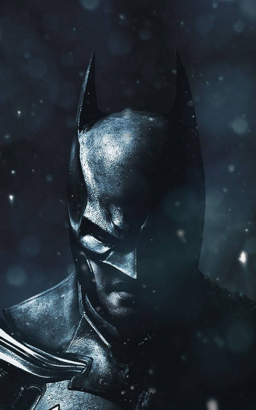 Picha ya Karibu ya Batman na Theluji Inayoanguka Picha ya Ukuta