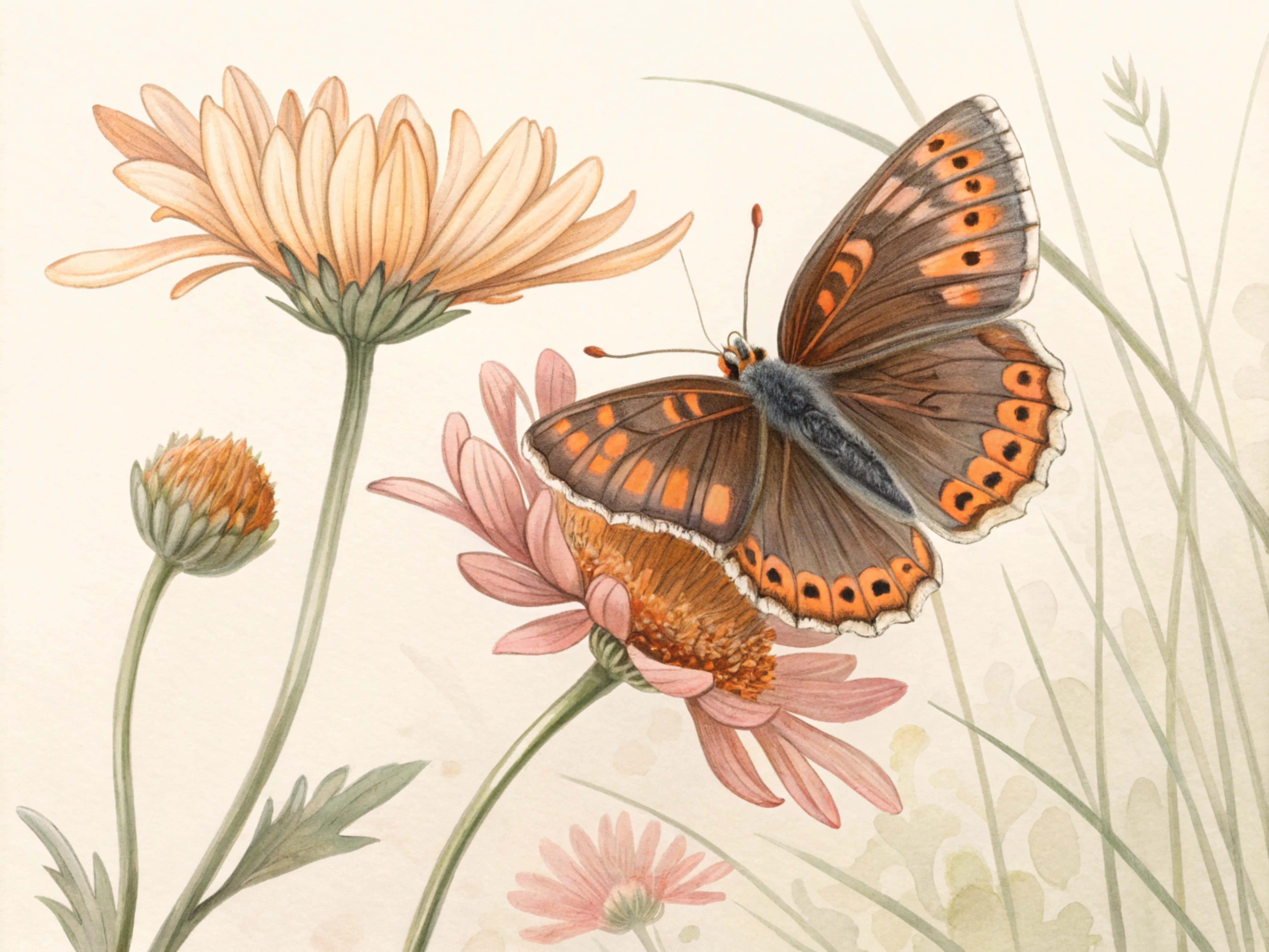 Picha ya Karibu ya Kipepeo wa Brown Argus Akiruka Picha ya Ukuta