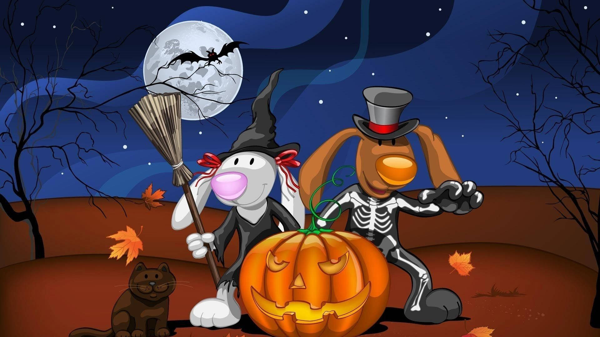 Picha ya Katuni ya Sungura za Halloween Picha ya Ukuta