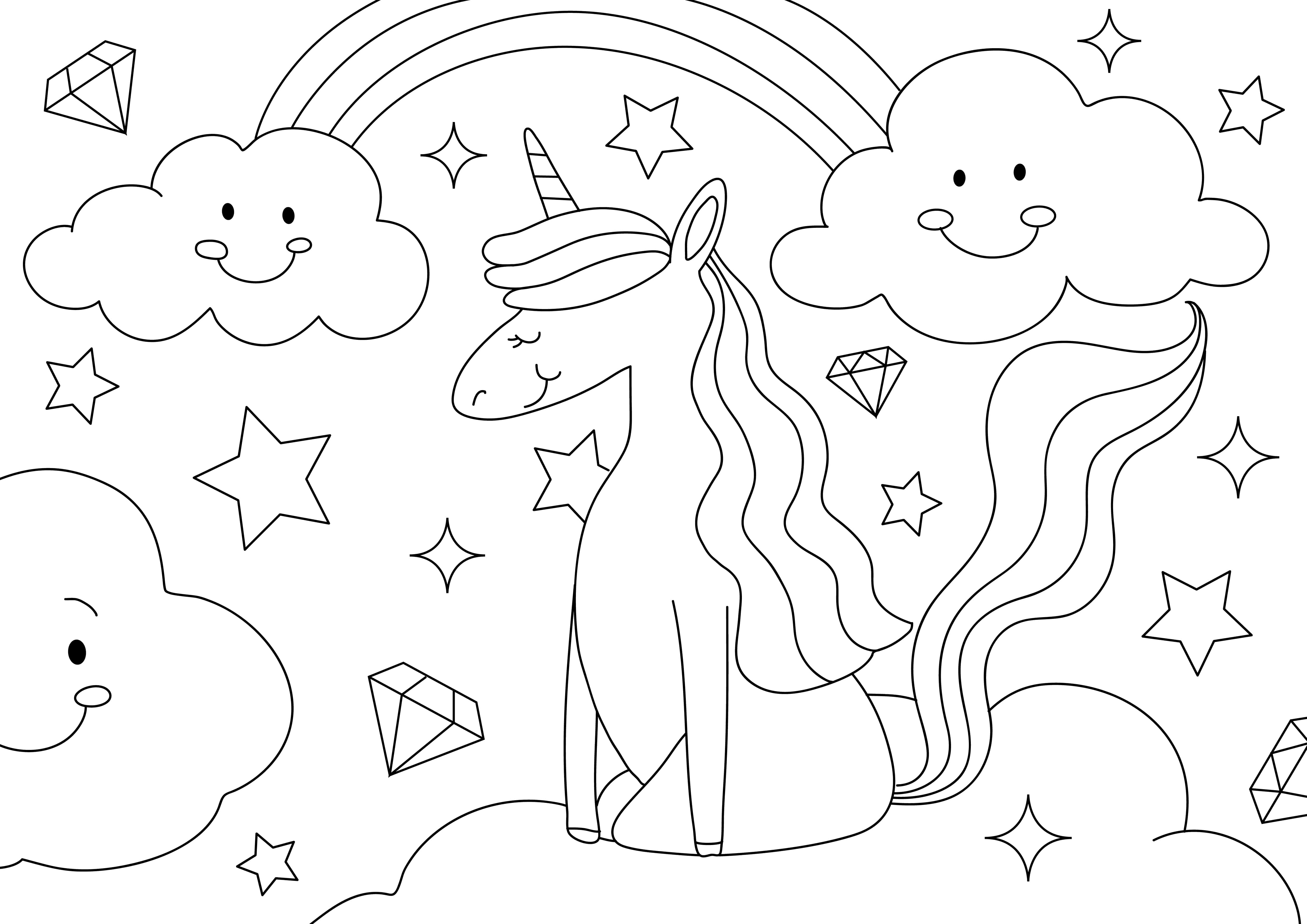 Picha ya Kupaka Rangi ya Mawingu na Unicorn Picha ya Ukuta
