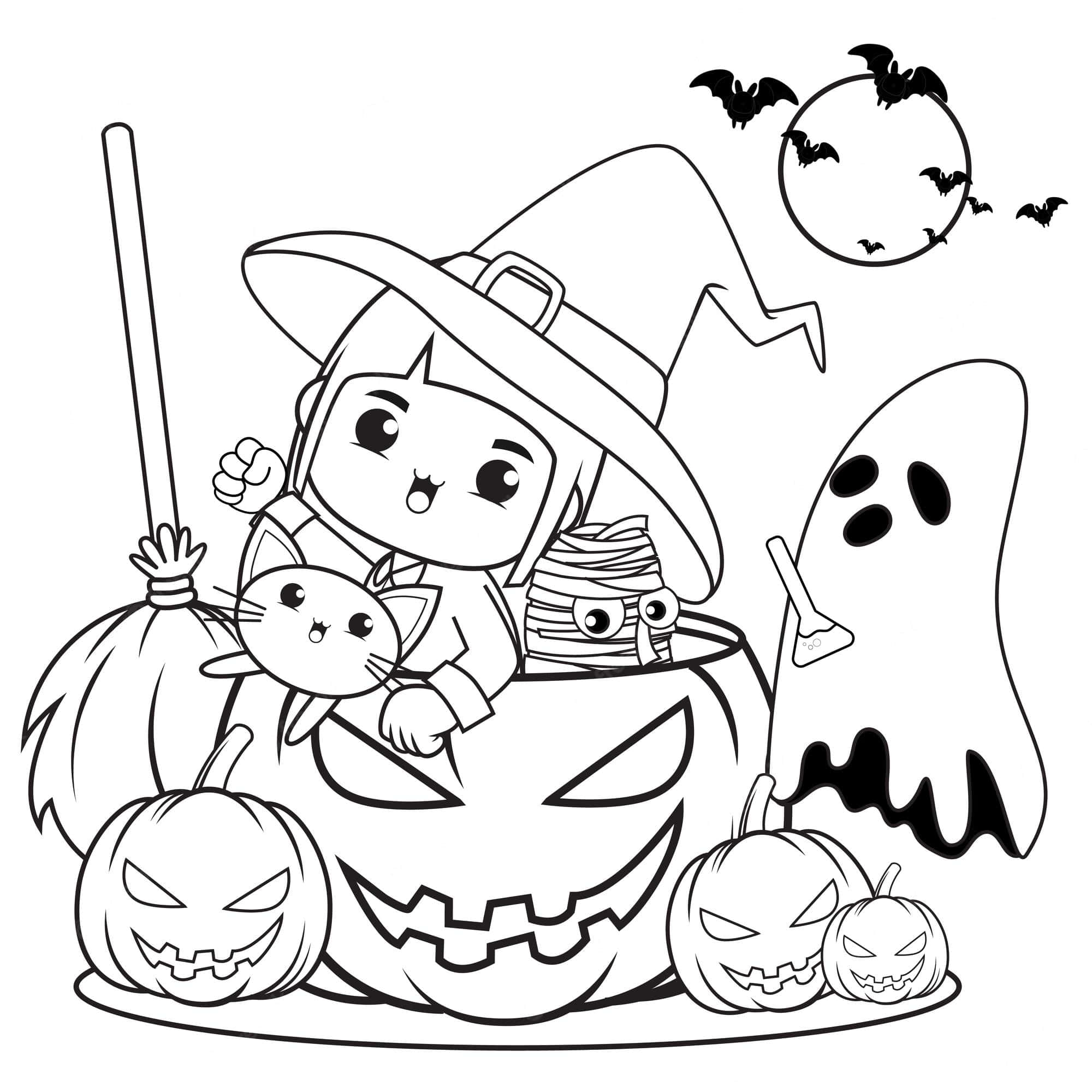 Picha ya Kupaka Rangi ya Msichana Mchawi wa Haloween Picha ya Ukuta