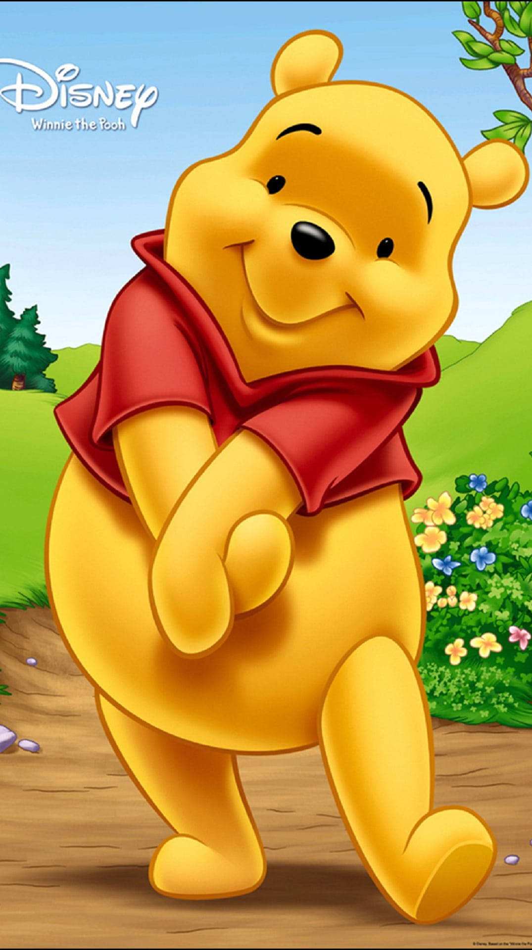 Picha ya Kupendeza ya Winnie The Pooh kwa iPhone yenye Nembo ya Disney Picha ya Ukuta