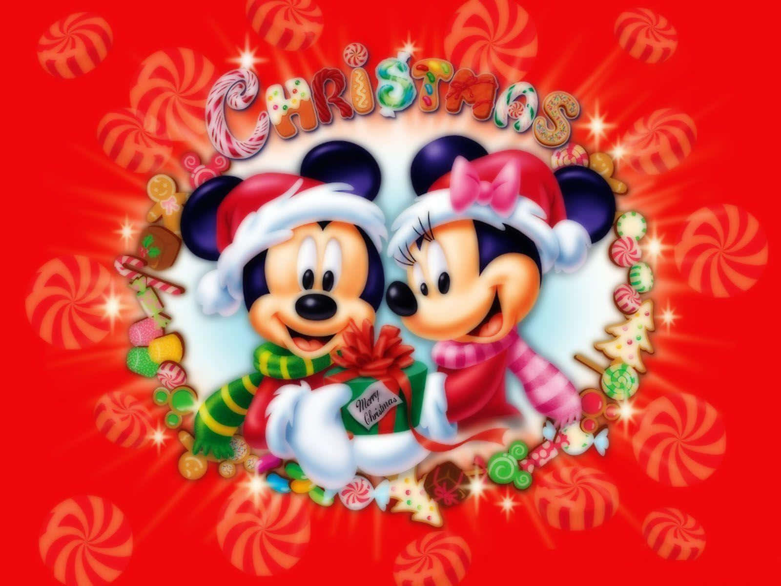 picha ya mandhari ya krismasi ya panya mickey na minnie Picha ya Ukuta
