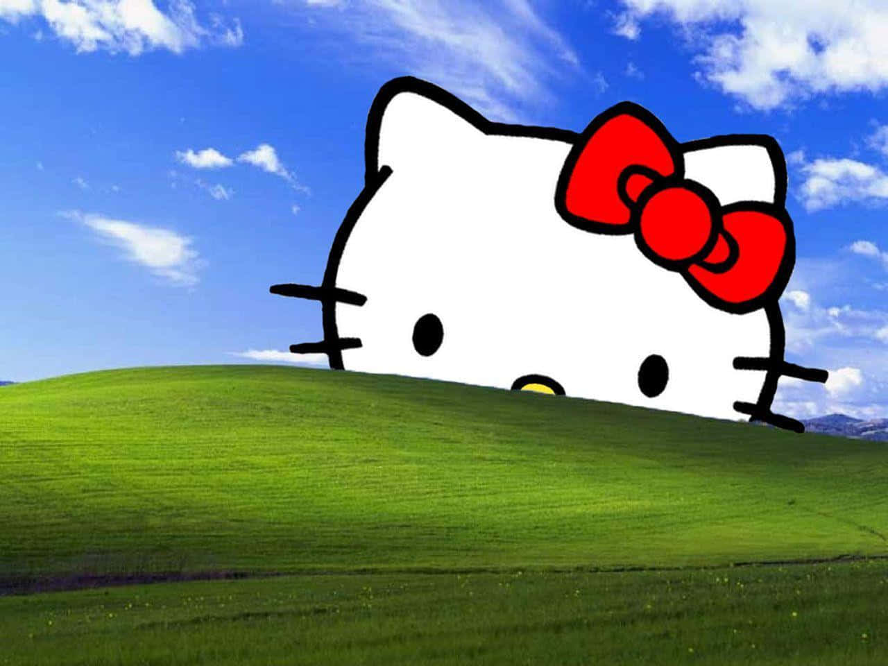 Picha ya Mandhari ya Laptop ya Hello Kitty na Kilima cha Windows Picha ya Ukuta