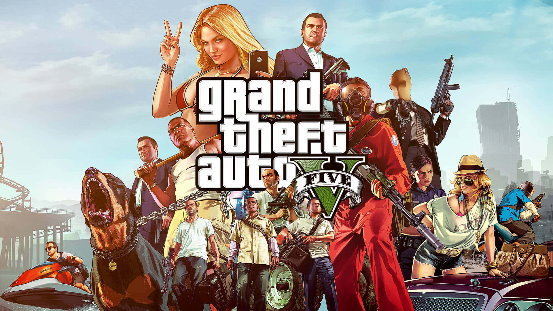 Picha ya Mandharinyuma ya Gta Grand Theft Auto Five Inayopakia Skrini ya Wahusika Picha ya Ukuta