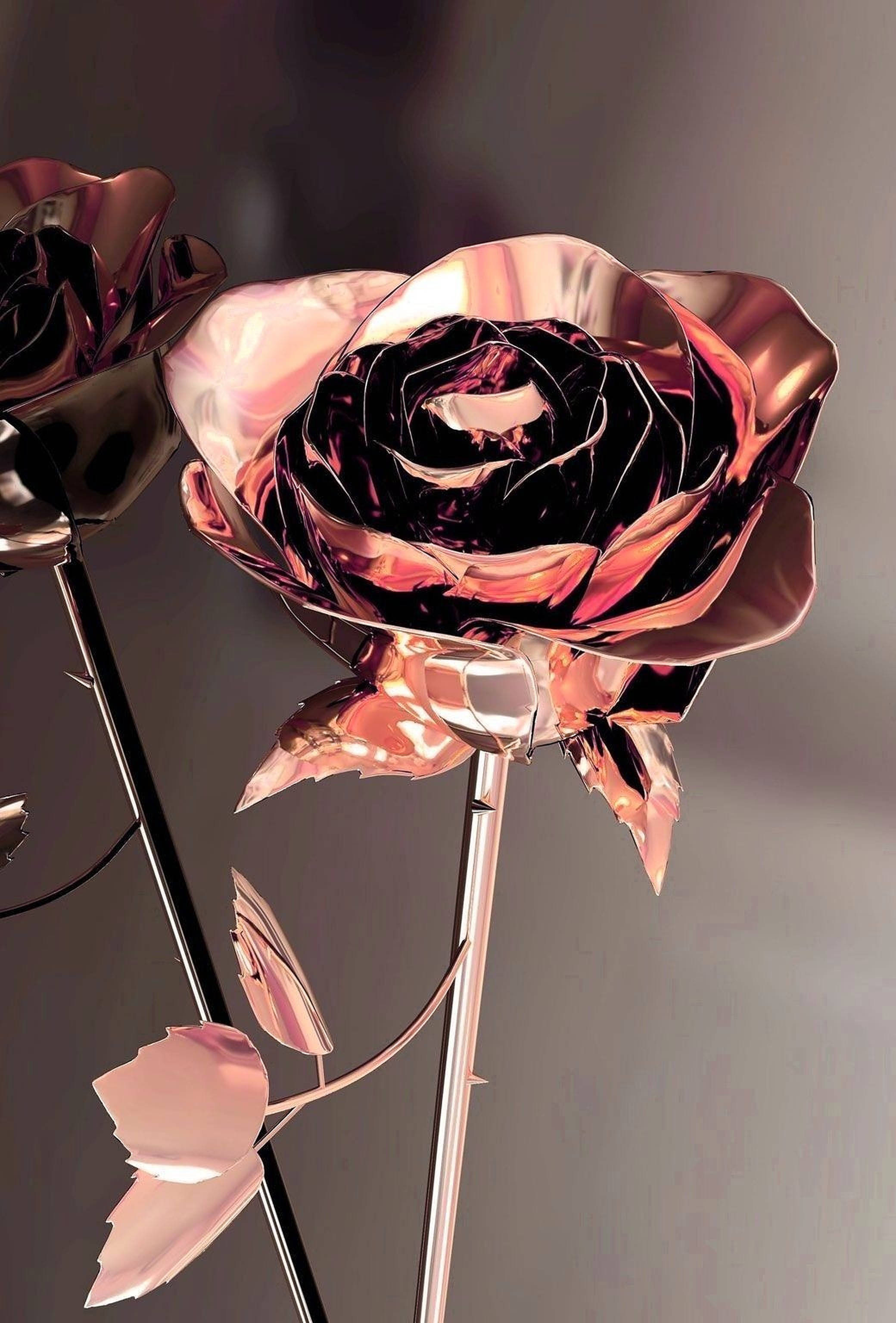 Picha ya Metali ya Rose Gold yenye Urembo Picha ya Ukuta