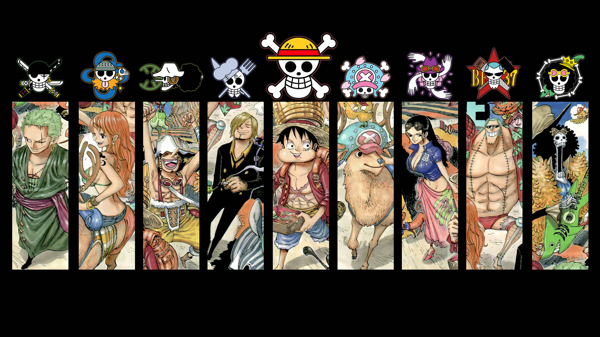 Picha ya Meza ya Logo na Wahusika wa One Piece Picha ya Ukuta