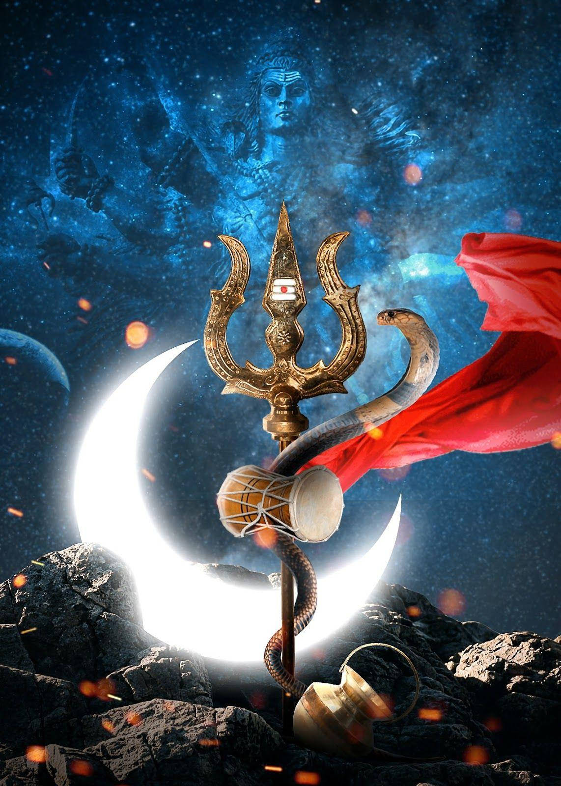 Picha ya Mungu Simu Ishara ya Shiva Trident Vasuki Picha ya Ukuta