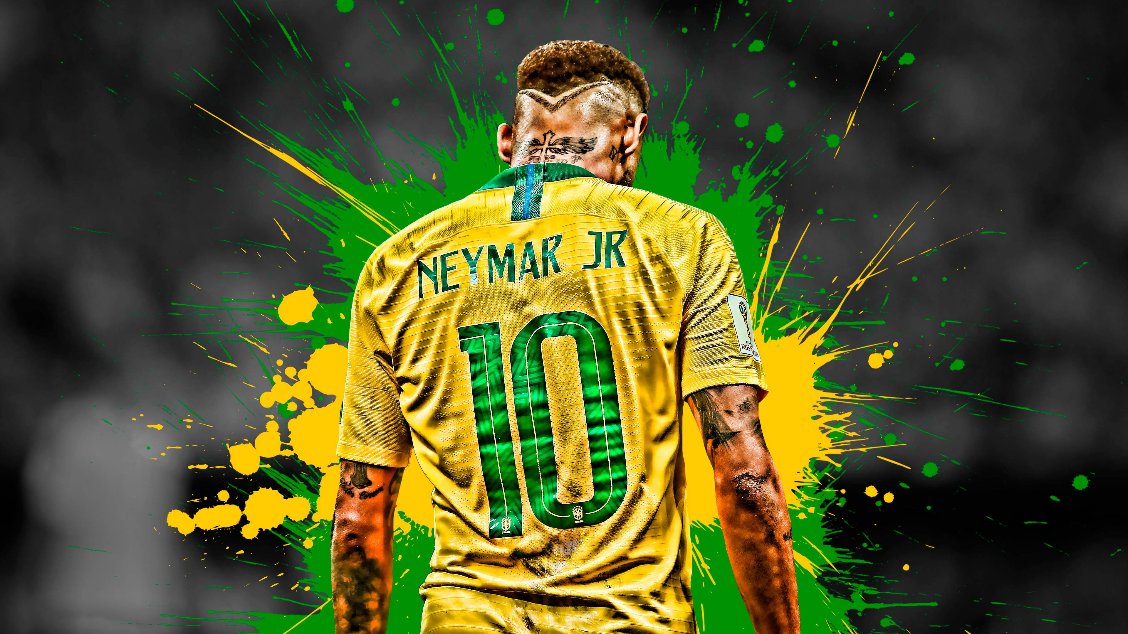 Picha ya Neymar Jr. yenye Rangi Nyororo na Mandhari ya Rangi Iliyomwagika katika Ubora wa 4K Picha ya Ukuta