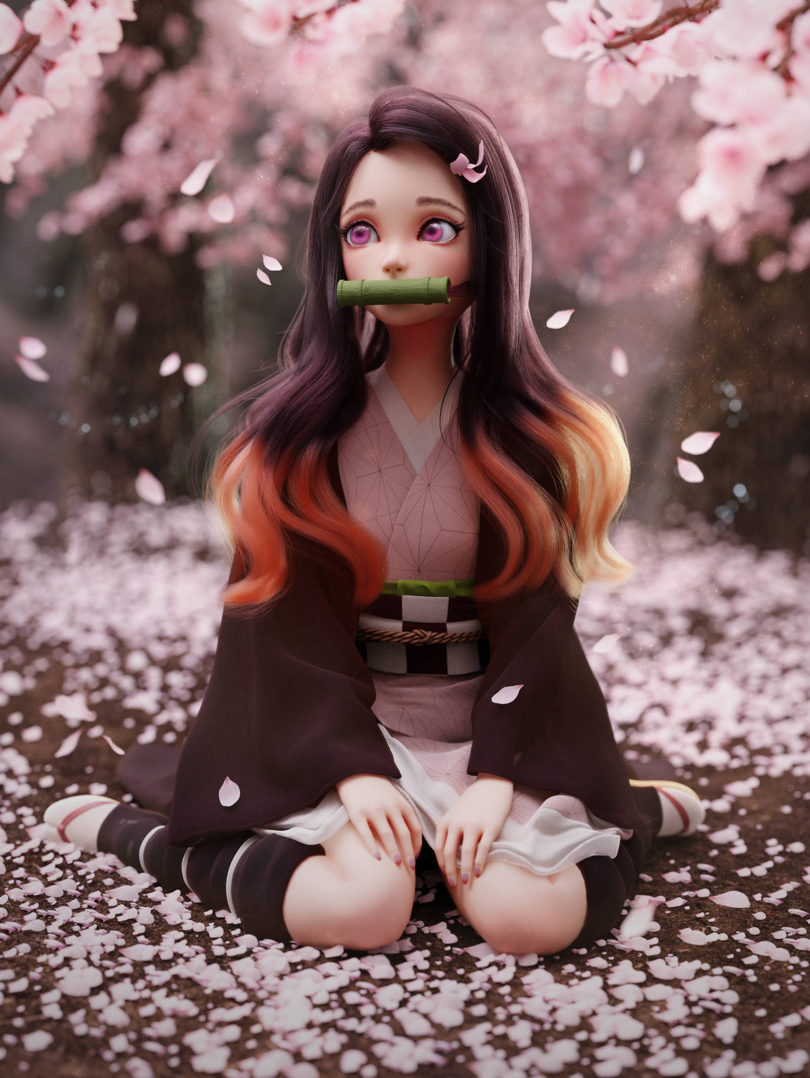 Picha ya Nezuko ya Demon Slayer 3D Picha ya Ukuta