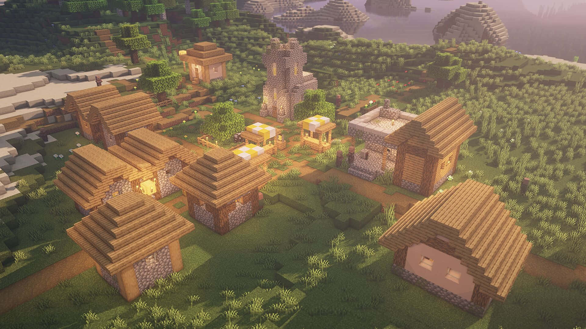 Picha ya Nyumba za Kijiji cha Minecraft Picha ya Ukuta