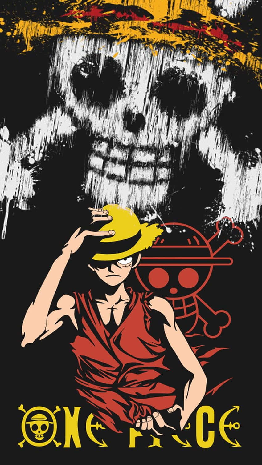 Picha ya One Piece Luffy na Nembo ya Fuvu la Maharamia Picha ya Ukuta