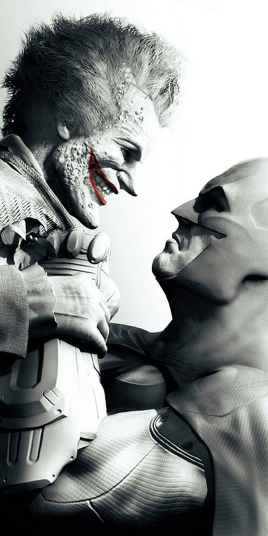 Picha ya Pixel 3 ya Joker na Batman Arkham City Mchezo wa Video Nyeusi na Nyeupe Picha ya Ukuta