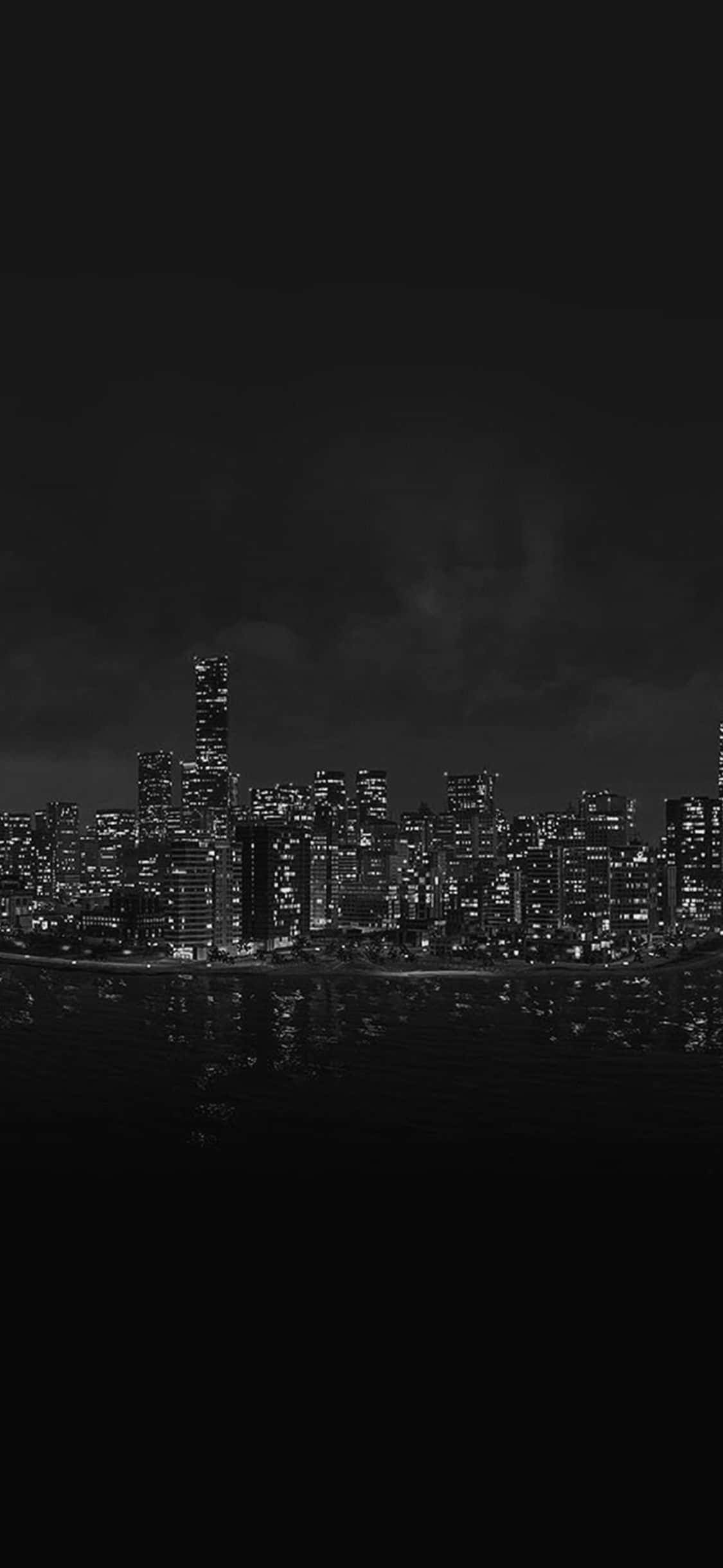 picha ya rangi nyeusi na nyeupe ya skyline ya mji Picha ya Ukuta