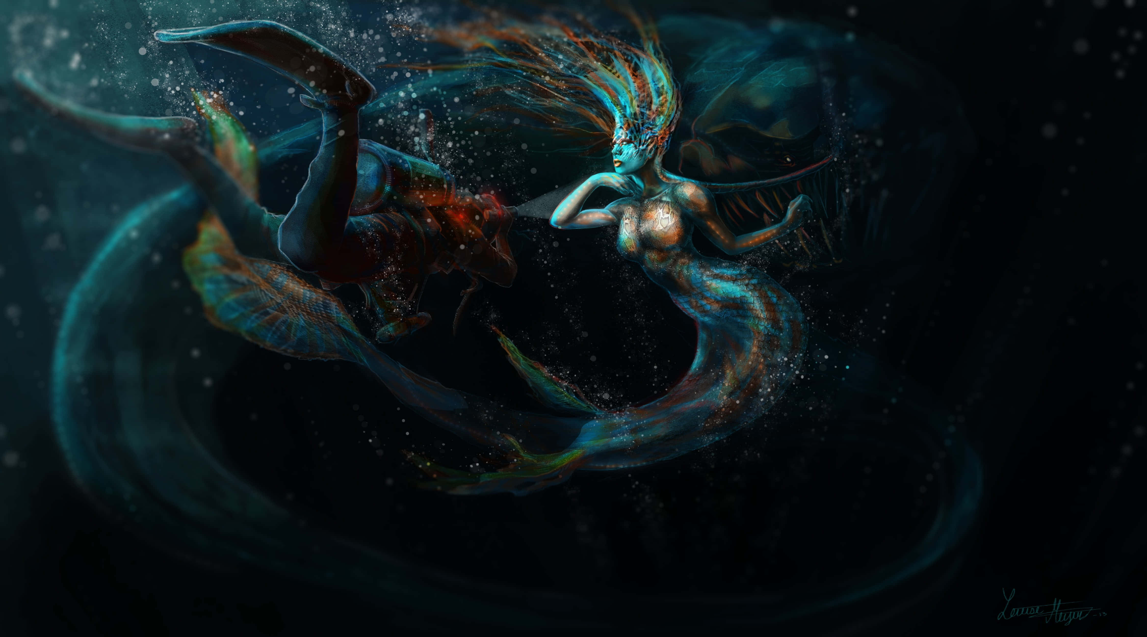 Picha ya Rangi ya Mermaid Princess Aesthetic ya Giza Chini ya Maji Picha ya Ukuta
