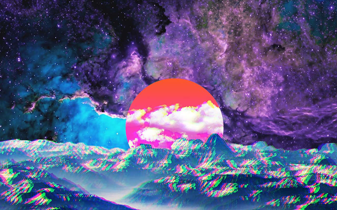 picha ya rangi za psychedelic ya jua na mawingu Picha ya Ukuta