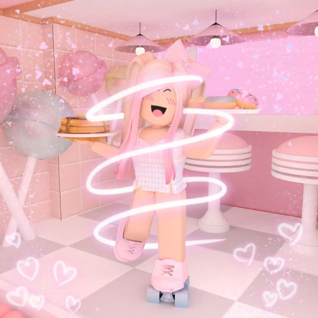 Picha ya Roblox ya Msichana wa Waridi yenye Urembo Picha ya Ukuta