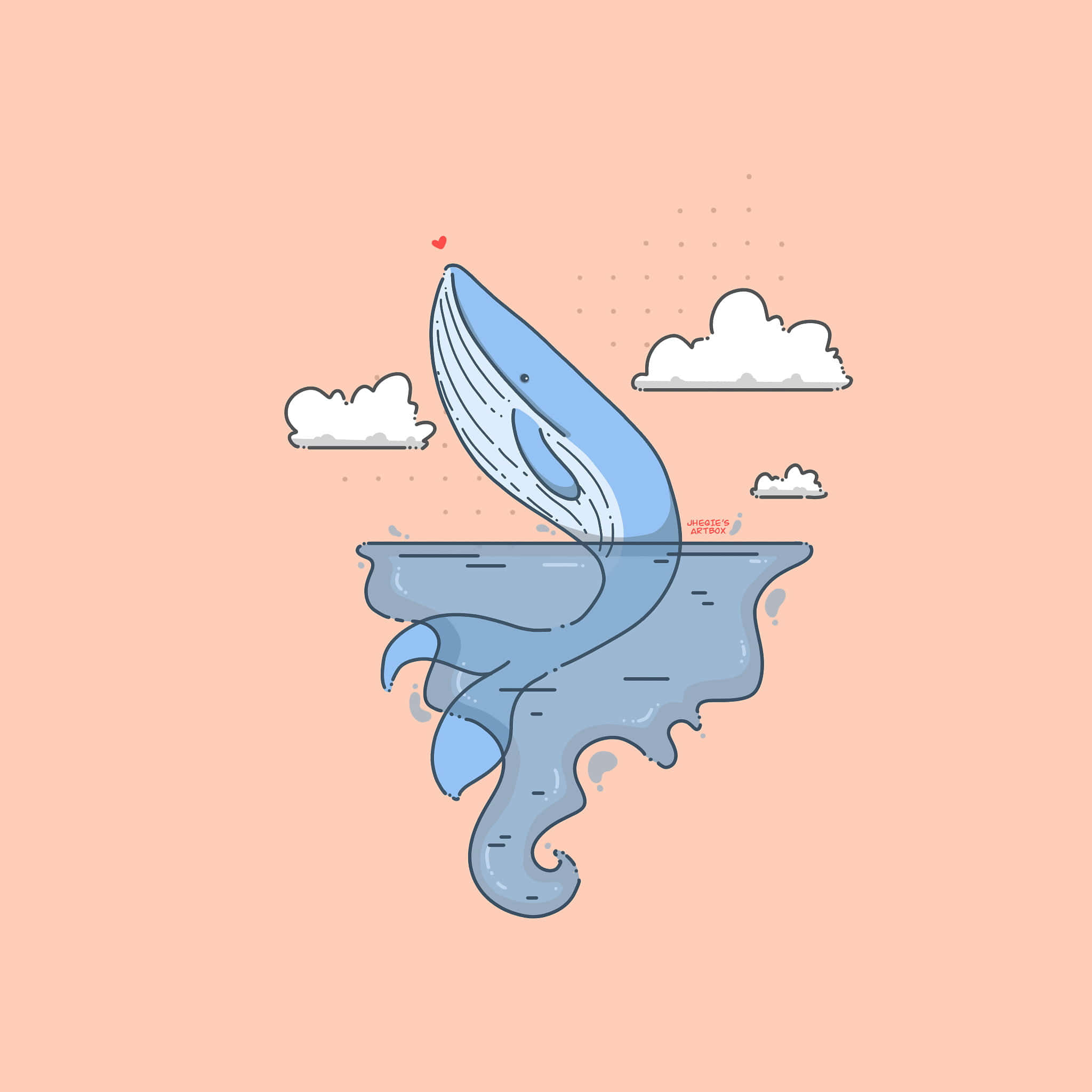 Picha ya Sanaa Dijitali ya Bluu Whale Ocean Jump Pink Picha ya Ukuta
